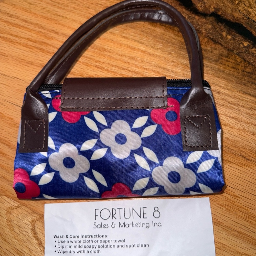 Blue and Brown Floral Cosmetic Bag